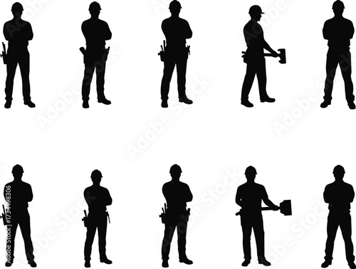 Worker, Labor, Job, Safety, Helmet, Hardhat, Construction, Builder, Contractor, Engineer, Industrial, Site, Secure, Gear, Tool, Vector, Icon, Illustration, Silhouette, Design