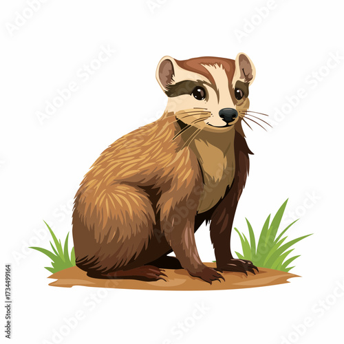 Cute Ferret-Badger Cartoon Illustration on White Background
