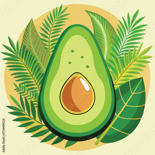 cut avocado on a white background stock illustration
