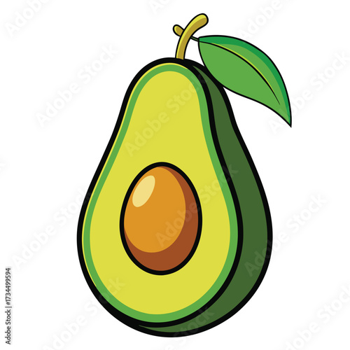 cut avocado on a white background stock illustration