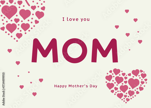 Happy mother s day i love you mom card with pink hearts