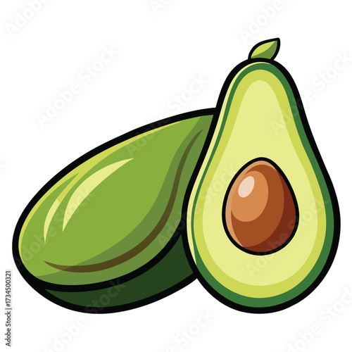 cut avocado on a white background stock illustration
