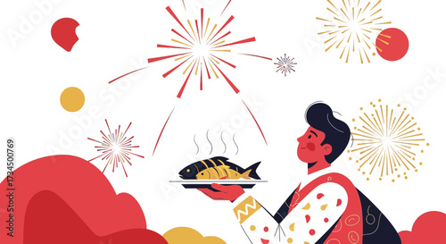 Celebrating Chinese New Year with a Lucky Fish Dish and Festive Fireworks Display