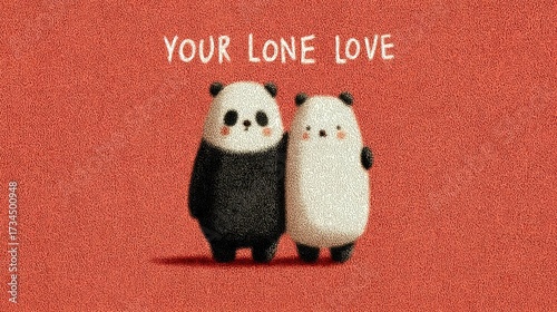 minimalist style illustration of panda couple