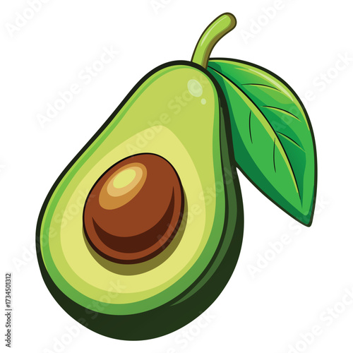 cut avocado on a white background stock illustration