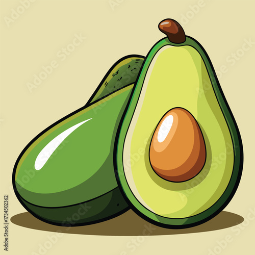 cut avocado on a white background stock illustration