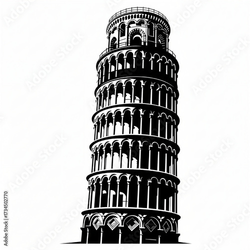 Leaning Tower of Pisa Silhouette – Flat Minimal Style, Sharp Edges, Isolated Vector