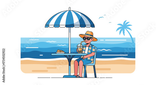 Enjoying a Refreshing Bubble Tea Break on a Serene Beach Getaway with a Relaxing Atmosphere