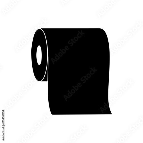 Black toilet paper roll silhouette isolated on white background