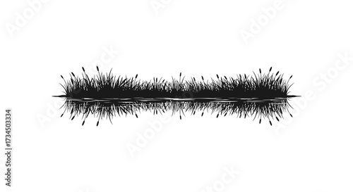 Grassy shoreline with reflection simple black and white image silhouette