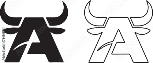 Fierce Bull Head and Letter A Monogram Logo Design