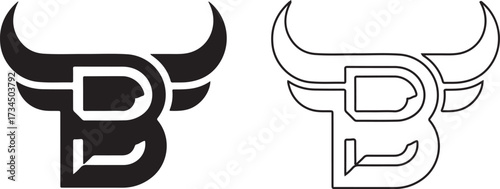 Aggressive Bull Head and Letter B Monogram Logo Design