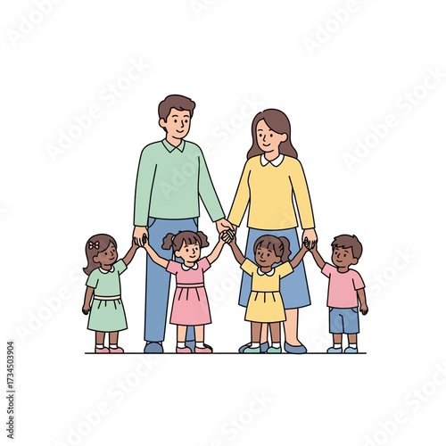 Happy diverse family holding hands in a circle, symbolizing unity and togetherness