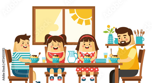Happy family enjoying a dessert together at the dining table in a cozy home atmosphere illustration