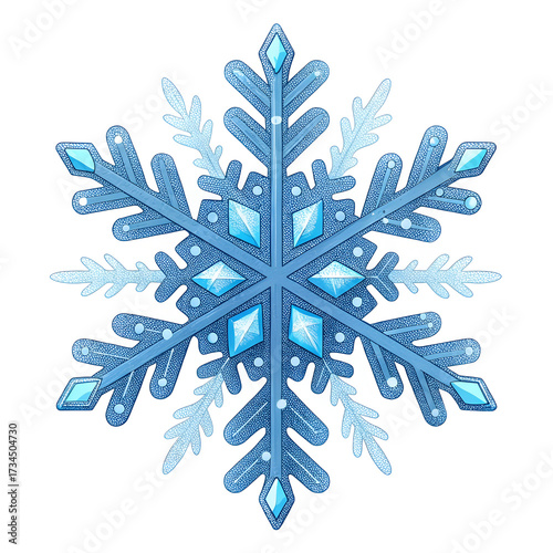 Crystal snowflake emoji isolated on white background showing delicate icy design with sharp edges representing