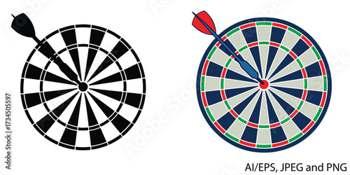 Dartboard and dart icons symbolizing business strategy success and game precision vector