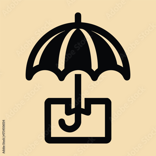 Open umbrella with a handle and canopy, symbolizing protection and shelter against rain or sun in a simple design
