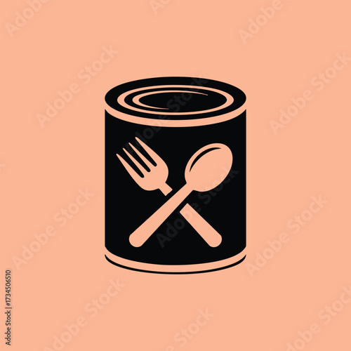 Canned food with a fork and spoon representing preserved meals or food storage in a minimalistic style