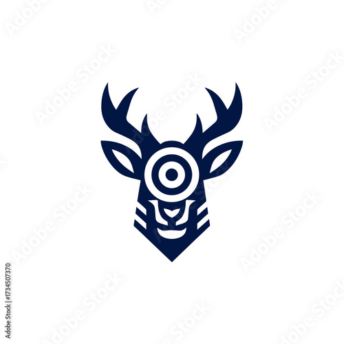 Stylized deer head logo, featuring a circle for an eye and geometric shapes
