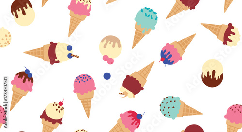 A delightful and refreshing assortment of pixelated ice cream cones and treats.