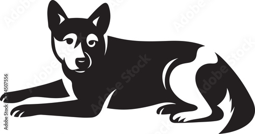 Dog lying down silhouette black and white, Relaxed dog vector illustration design
