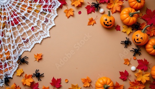 Autumn Halloween Decorative Arrangement Neutral Background