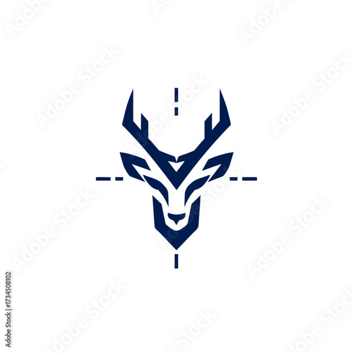 Geometric navy blue stag head with horizontal and vertical lines creating a target
