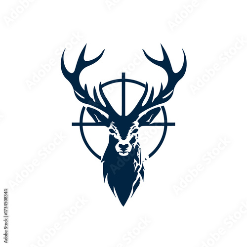 Silhouette illustration of a stag in a targeting crosshair, rendered in a single color