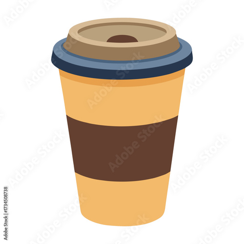 Disposable cup with a lid for coffee to go.  Isolated vector illustration in flat style on white background