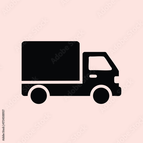 Silhouette of a delivery truck with a large cargo area on a soft pink , symbolizing transportation and logistics services