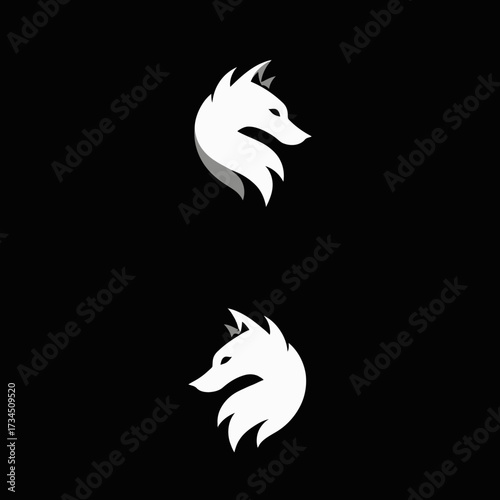 Minimalist fox head silhouettes set on a solid black background, white with gradient