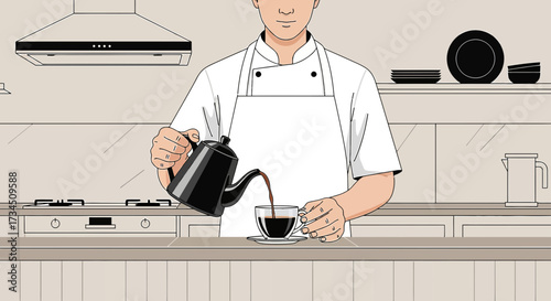 Professional barista preparing fresh coffee in a modern kitchen environment setting, perfect brew