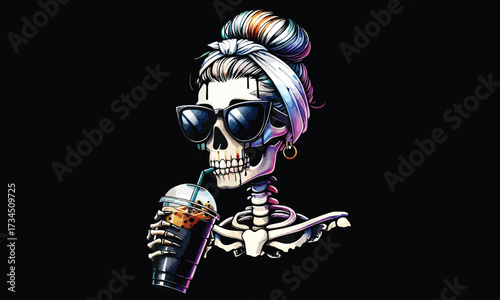 “Mummy Vibes Coffee Skeleton Mom Spooky Season Halloween T-Shirt Design”