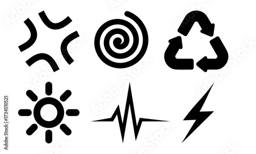 Collection of minimalist black and white icons representing concepts and symbols like anger
