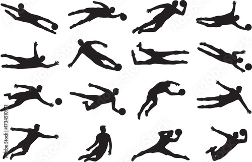 Goalkeeper save silhouette vector on white background