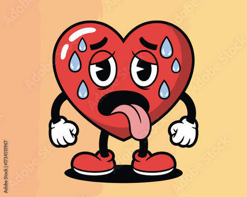 Cartoon heart character feeling exhausted
