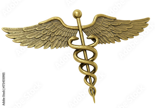 Photos Golden caduceus medical symbol isolated on transparent background, healthcare em