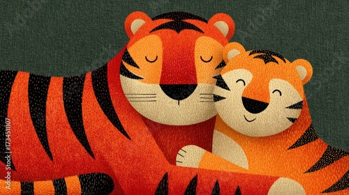 Flat vector style family illustration of tigers