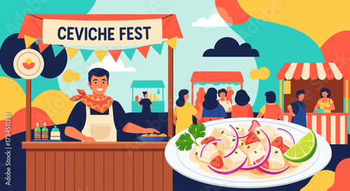 Vibrant Ceviche Festival Illustration with Delicious Food and Festive Atmosphere