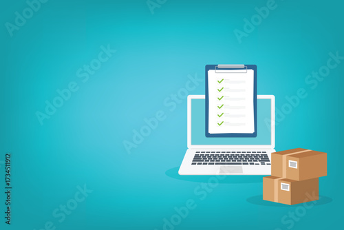 Online delivery - computer with checklist order and packages	