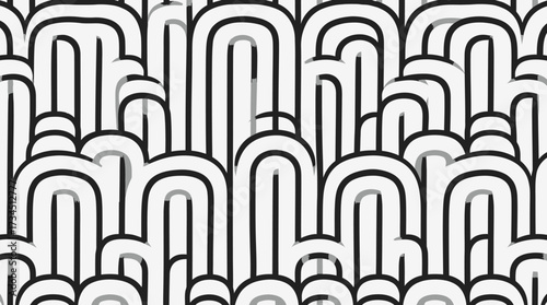 Seamless pattern of black and white arches, creating a modern, abstract, and repetitive design.