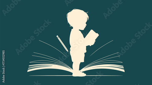 Inspire young minds with this silhouette of a child reading a book, perfect for education, literacy programs, and children's literature projects