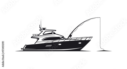 A fishing boat with a fishing rod extending out, ready for angling.