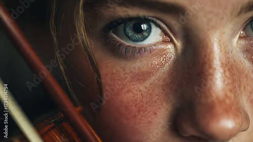 young woman playing violin close-up