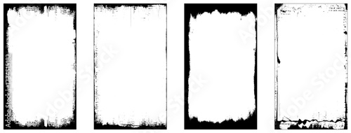  Black grunge frames set. Collection of four vertical frame.