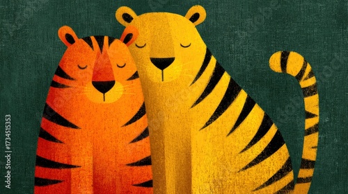 Flat vector style family illustration of tigers
