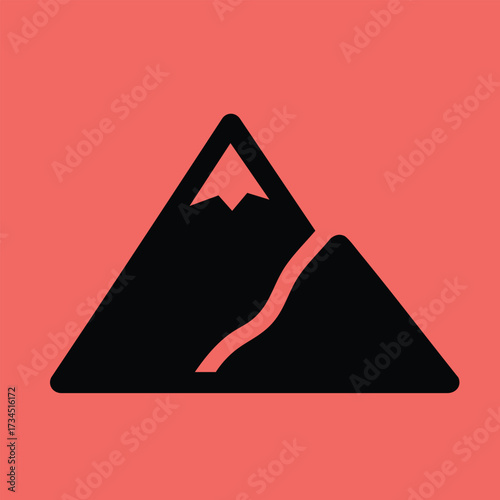 Minimalist Mountain with a Winding Path on a Coral for Nature and Adventure Themes