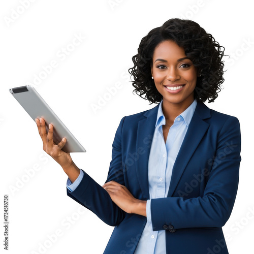 Wallpaper Mural Professional african american woman in business attire holding a tablet and smiling confidently isolated on transparent background Torontodigital.ca