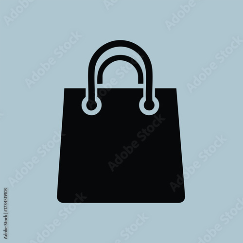 Minimalist shopping bag with handles on a light blue for retail and commerce themes