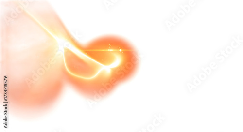 An abstract image featuring a vibrant orange orb emitting light and surrounded by white and black space